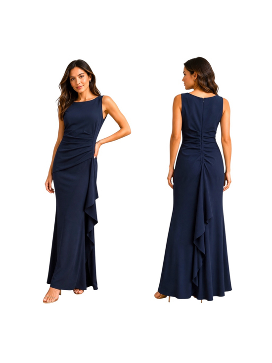 Alex Evenings Dresses & Skirts - Alex Evenings Navy Ruched Cascade Evening Gown Dress Women’s Size 12 NWT Formal